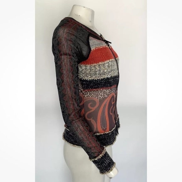 LULU H Sz M Y2K Mesh Crochet Zip Blouse Multicolor Long Sleeve 00's Style - Picture 3 of 5